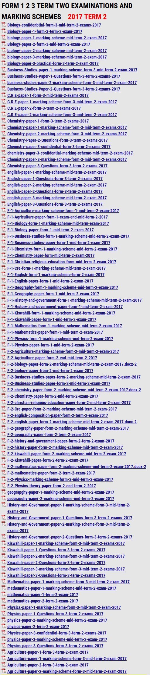FORM 1 2 3 TERM TWO EXAMINATIONS AND MARKING SCHEMES - KCSE ONLINE