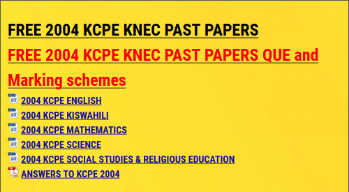 FREE 2004 KCPE KNEC PAST PAPERS | KCSE ONLINE