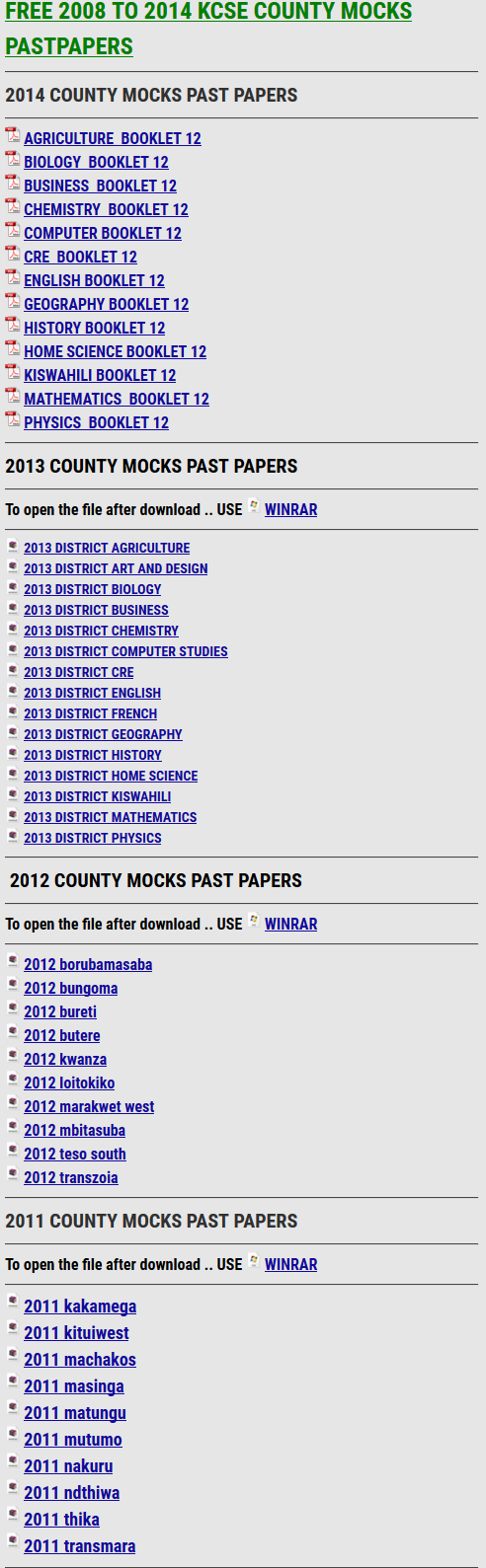 FREE 2008 TO 2014 KCSE COUNTY MOCKS PASTPAPERS - KCSE ONLINE