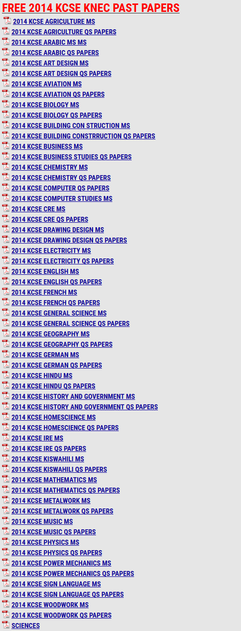 FREE 2014 KCSE KNEC PAST PAPERS | KCSE ONLINE