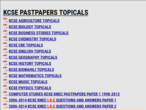 KCSE PASTPAPERS TOPICALS - KCSE ONLINE