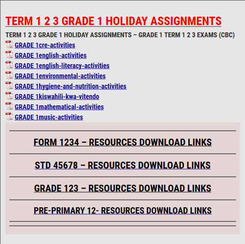 grade one holiday assignment