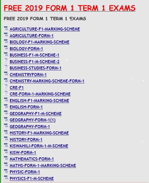 FREE 2019 FORM 1 TERM 1 EXAMS - KCSE ONLINE