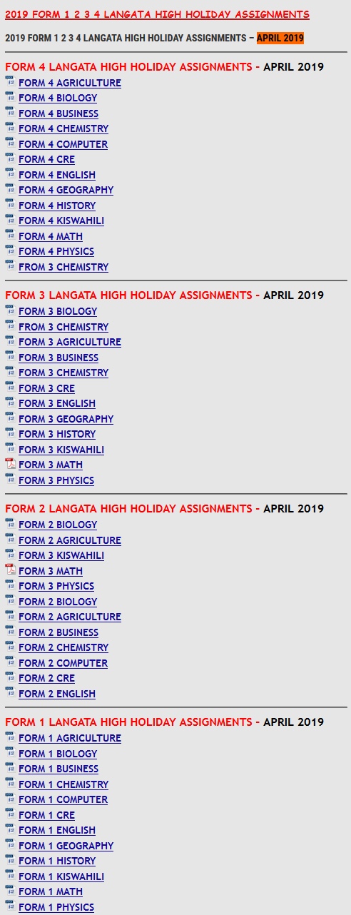 langata high school assignments 2020