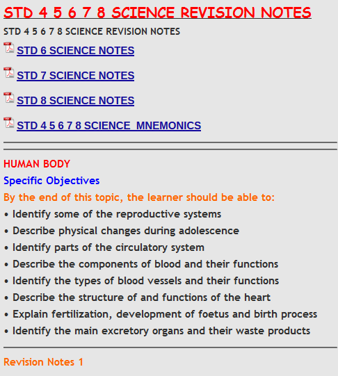 STD 4 5 6 7 8 SCIENCE REVISION NOTES