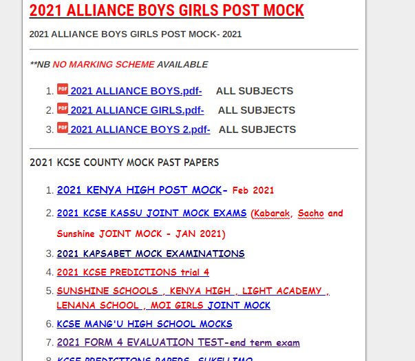 2021 ALLIANCE BOYS GIRLS EXAMINATIONS | KCSE ONLINE